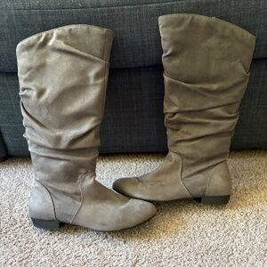Gray Suede Tall Slouch Boots